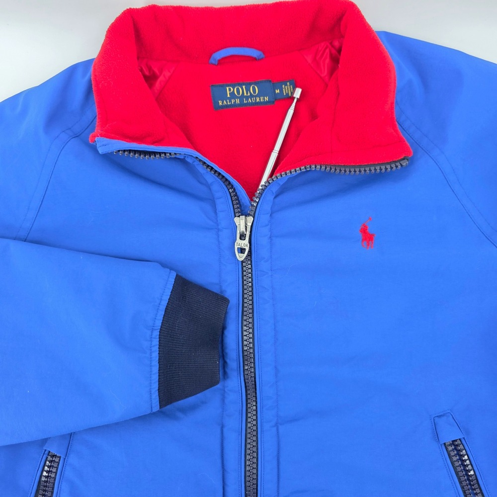 Polo Ralph Lauren Jacket Mens Medium Heritage Workwear Nylon Fleece Blue Vintage